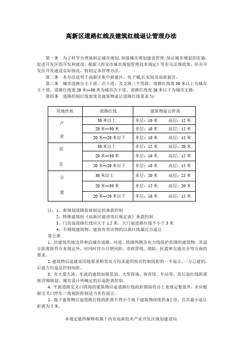 西高新区道路红线及建筑红线退让管理办法