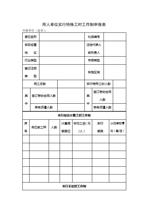 3.用人单位实行特殊工时工作制申报表