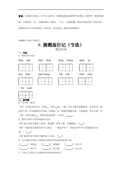 六年级下册语文部编版课后作业骑鹅旅行记(节选) -(试卷配答案)