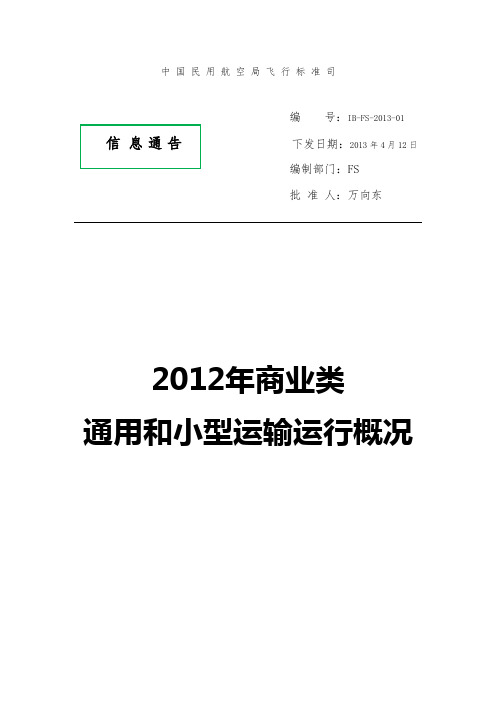 2012年商业类通用和小型运输运行概况