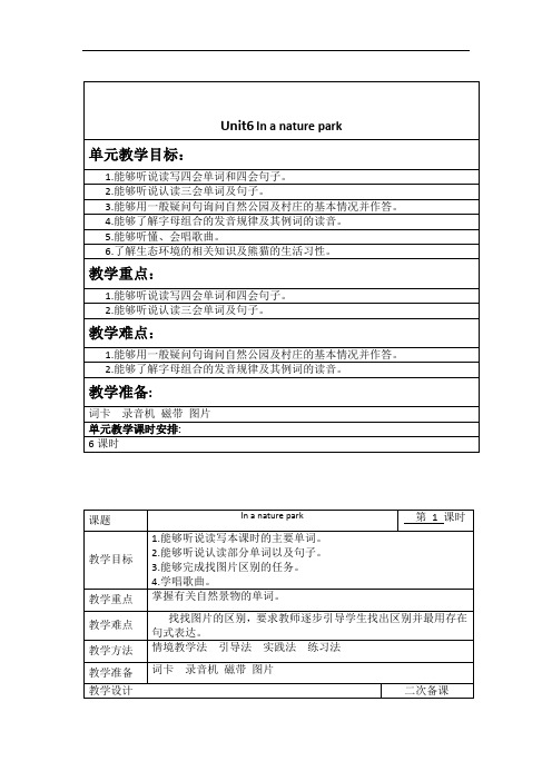 人教版五年级英语上册Unit6单元教案内容完整