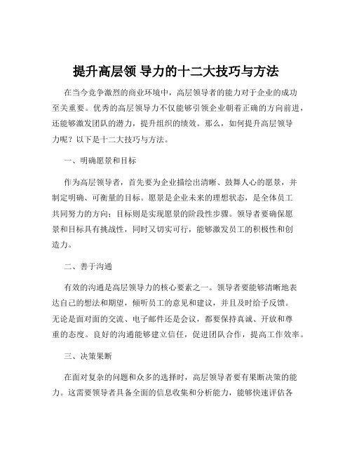 提升高层领 导力的十二大技巧与方法