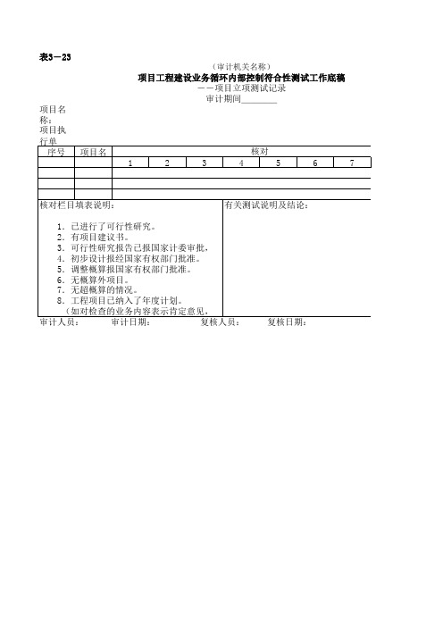 项目工程建设业务循环内部控制符合性测试工作底稿