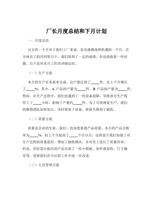 厂长月度总结和下月计划