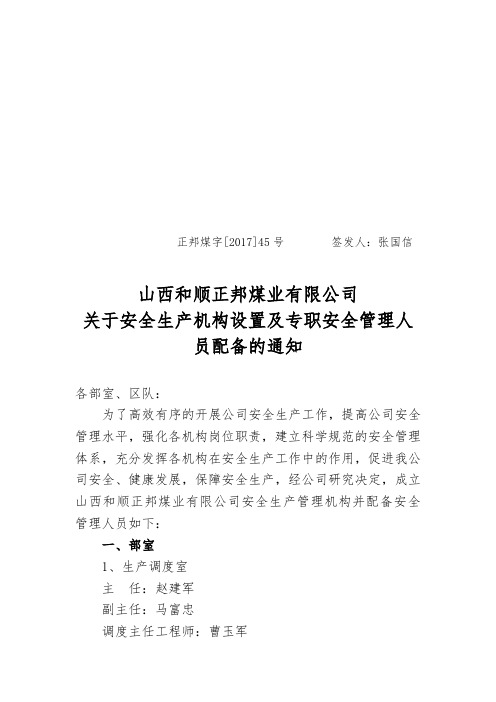 安全生产组织机构及专职安全管理人员配备 - 副本