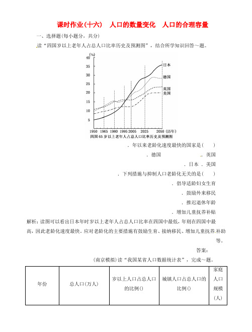 高中地理总复习课时作业16 人口的数量变化 人口的合理容量 新人教版