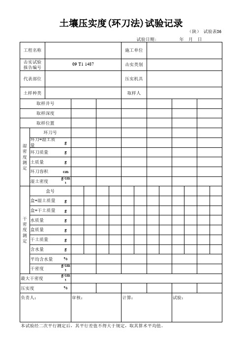 土壤压实度(环刀法)自动计算表格