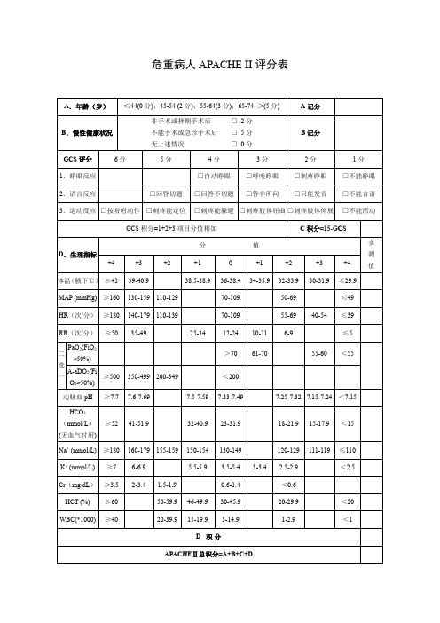 危重病人APACHE II评分表