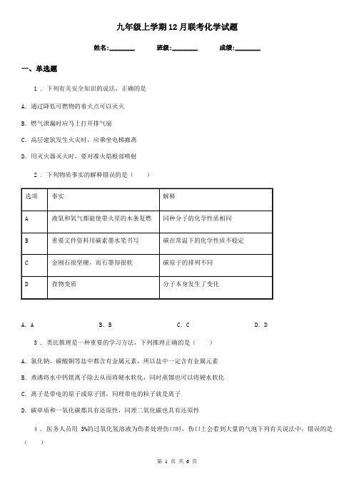 九年级上学期12月联考化学试题