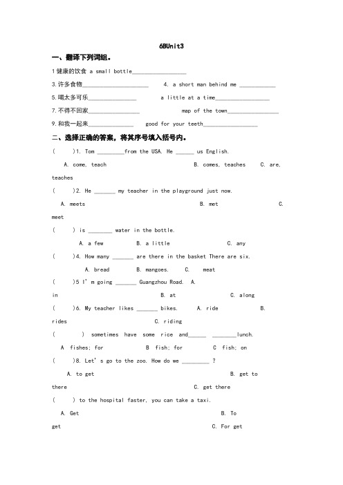 译林版六年级英语下册unit3试卷