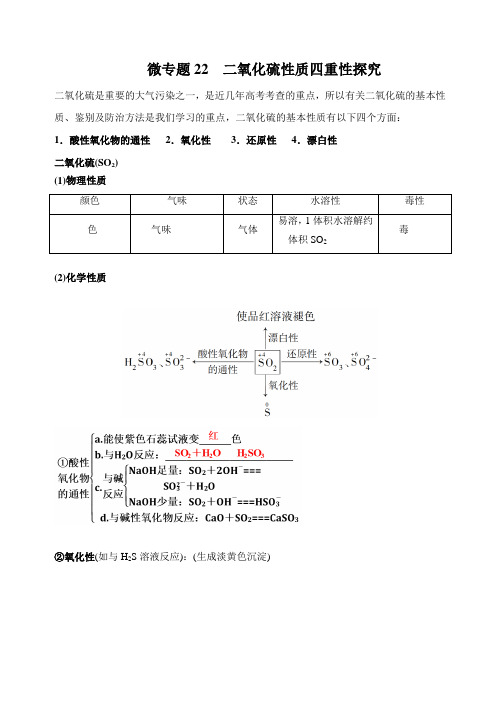 高中化学微专题22  二氧化硫性质四重性探究-备战2022年高考化学考点微专题(原卷版)