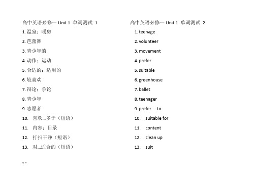 新版高中英语必修一unit-1单词测试