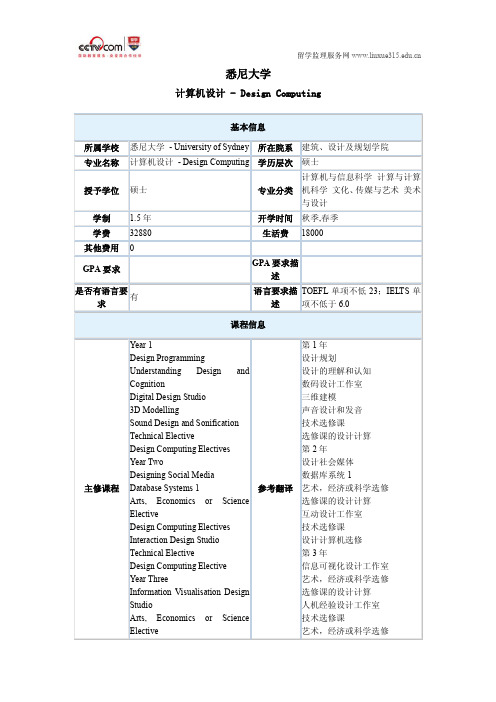 悉尼大学计算机硕士