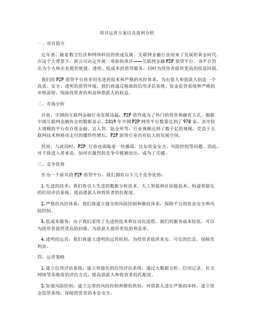 项目运营方案以及盈利分析