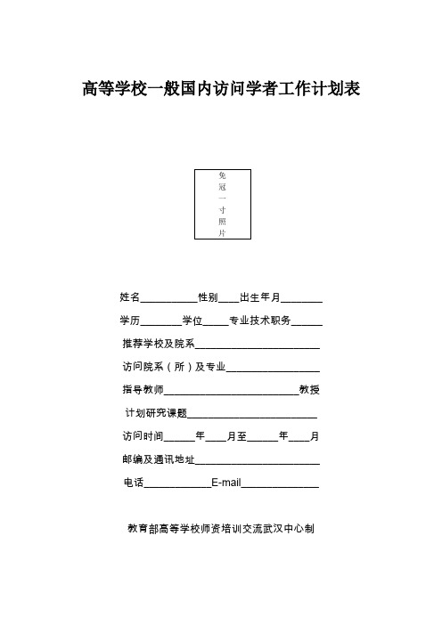 高等学校一般国内访问学者工作计划表