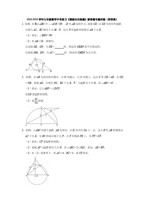 2023年九年级数学中考复习 圆综合压轴题 解答题专题训练(含解析)