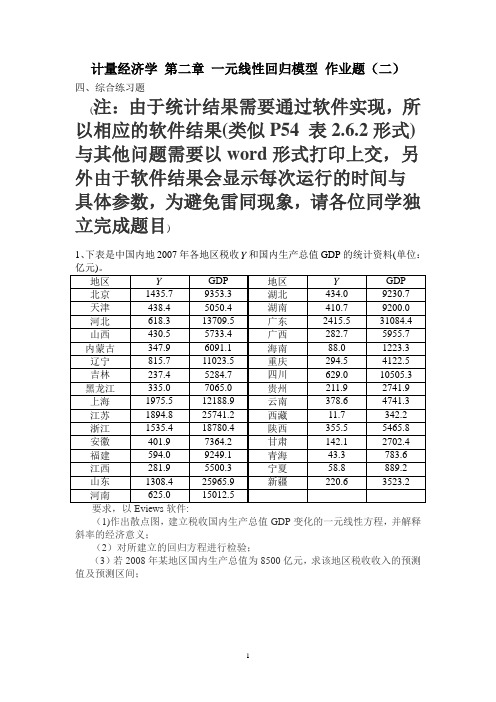 计量经济学++第二章+作业题(二)题目