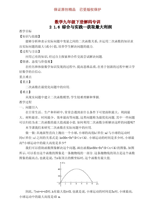 数学九年级下册考点强化专训综合与实践获取最大利润1