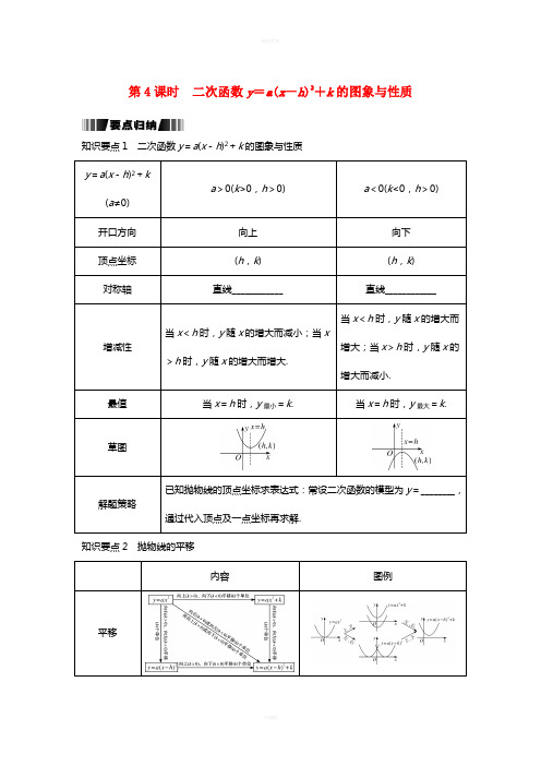 九年级数学下册 1_2 第4课时 二次函数y=a(x-h)2+k的图象与性质试题 (新版)湘教版