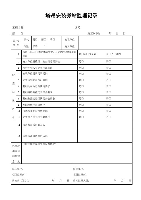 塔吊、施工升降机安装旁站监理记录