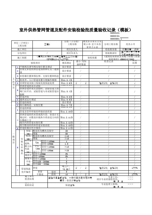 室外供热管网管道及配件安装检验批质量验收记录(模板)