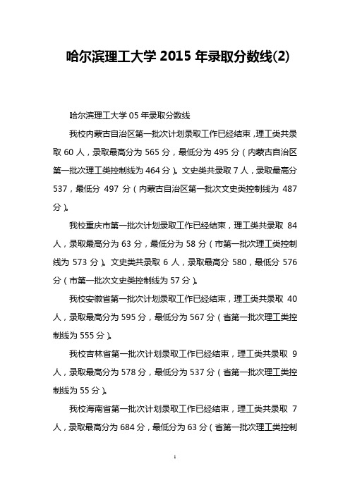 哈尔滨理工大学2015年录取分数线(2)