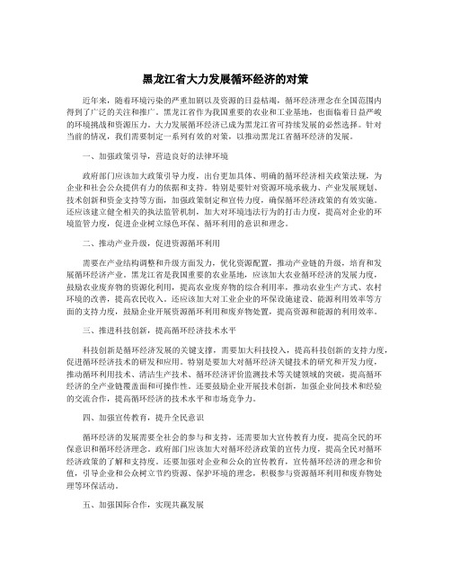 黑龙江省大力发展循环经济的对策