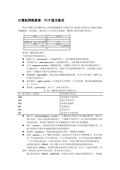 计算机网络原理  TCP报文格式