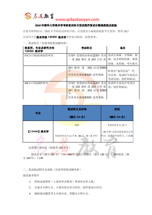 2018年清华大学美术学考研复试科目面试程序复试分数线流程及经验