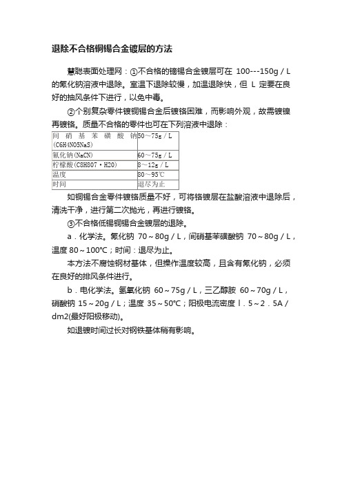 退除不合格铜锡合金镀层的方法