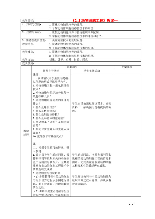 2.3动物细胞工程   教案