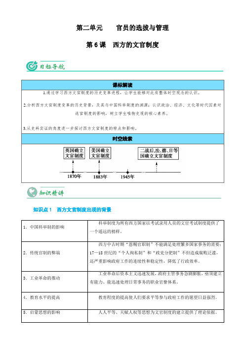 高中历史同步讲义(选择性必修一)第06课 西方的文官制度(学生版) 