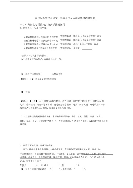 新部编初中中考语文修辞手法及运用训练试题含答案.docx