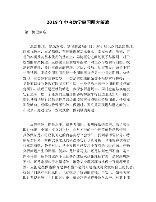 2019年中考数学复习两大策略