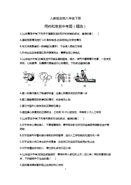 人教版生物八年级下册用药和急救中考题(精选) 