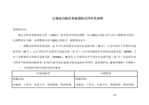 江淮动力制芯系统招标文件补充说明