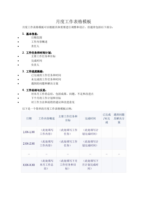 月度工作表格模板