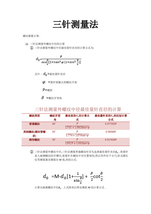 三针测量法计算公式