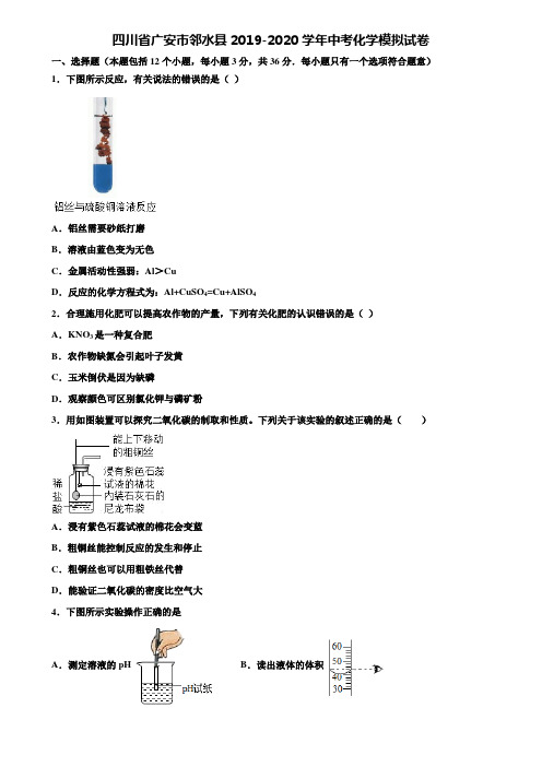 【附20套中考模拟试卷】四川省广安市邻水县2019-2020学年中考化学模拟试卷含解析