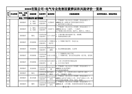 -危害因素辨识和风险评价一览表-电气