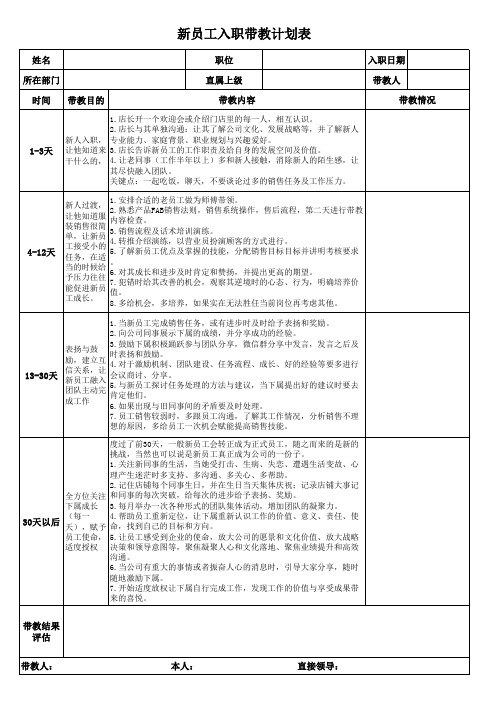 新工带教计划表