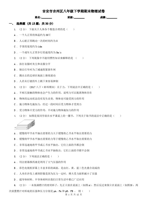 吉安市吉州区八年级下学期期末物理试卷