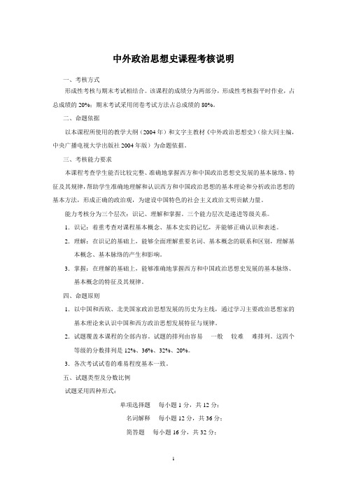 中外政治思想史中外政治思想史课程考核说明一、	考核方式二、	命题依据三、	考核能力要求四、	命题原则五、