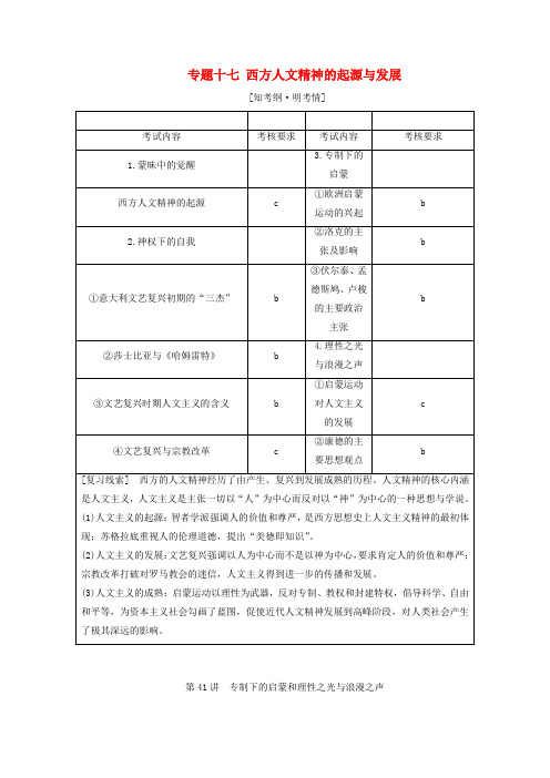 (浙江选考)2019届高考历史学业水平考试 专题十七 西方人文精神的起源与发展 第41讲 专制下