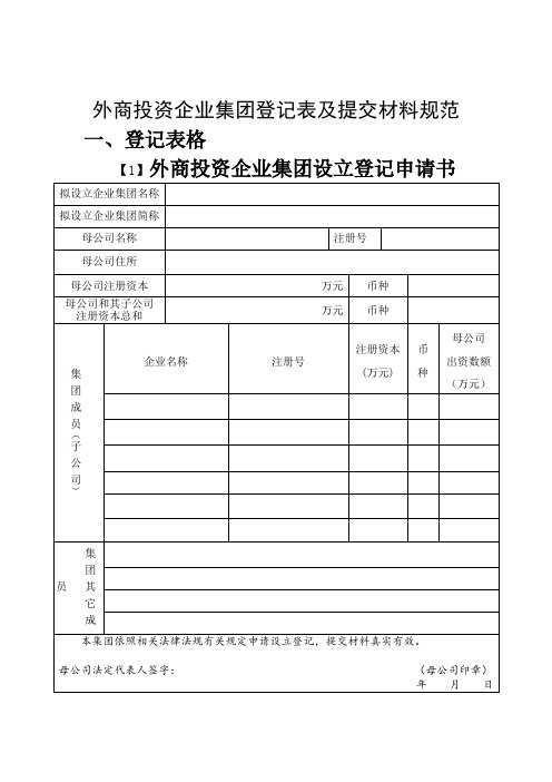 7_外商投资企业集团登记表及提交材料规范