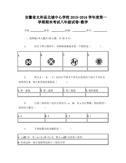 安徽省太和县北城中心学校2015-2016学年八年级上学期期末考试数学试卷