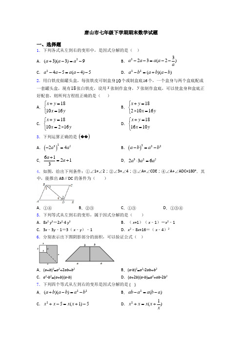 唐山市七年级下学期期末数学试题