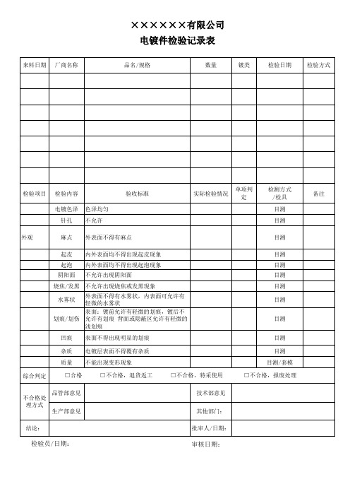 电镀件检验记录表