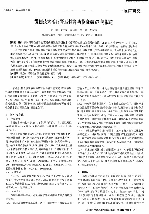 微创技术治疗肾后性肾功能衰竭67例报道