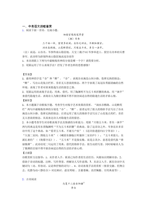 2020-2021中考语文二轮 诗歌鉴赏 专项培优及详细答案